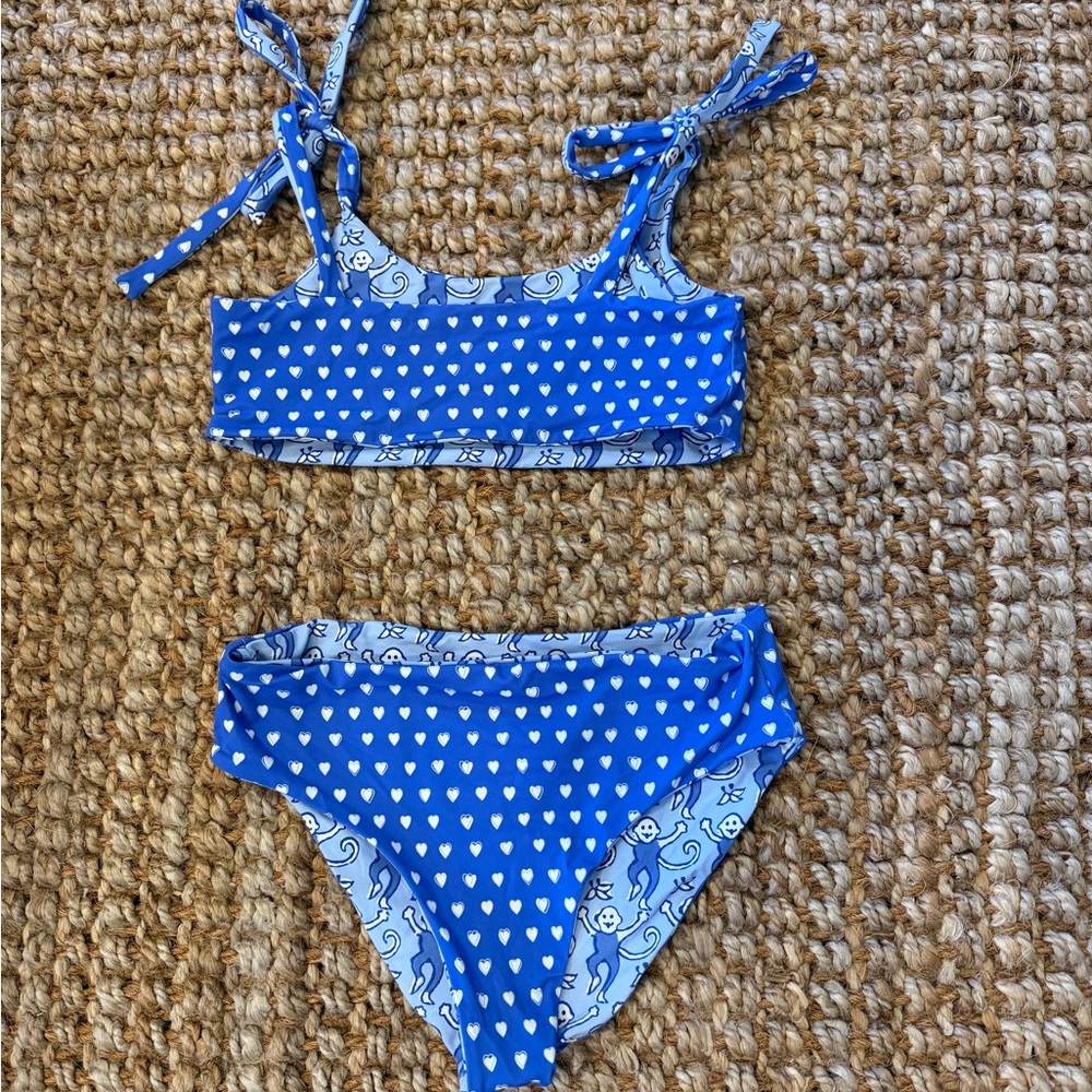 Roller Rabbit Blue Heart-Print Girls Bikini Swimsuit Reversible SZ 16